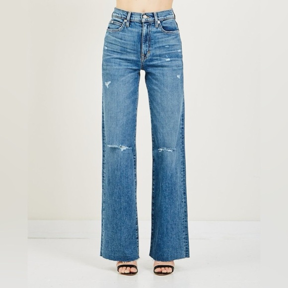SLVRLAKE Grace Wide Leg High Waisted Distressed Jeans Big Sur - Picture 1 of 12